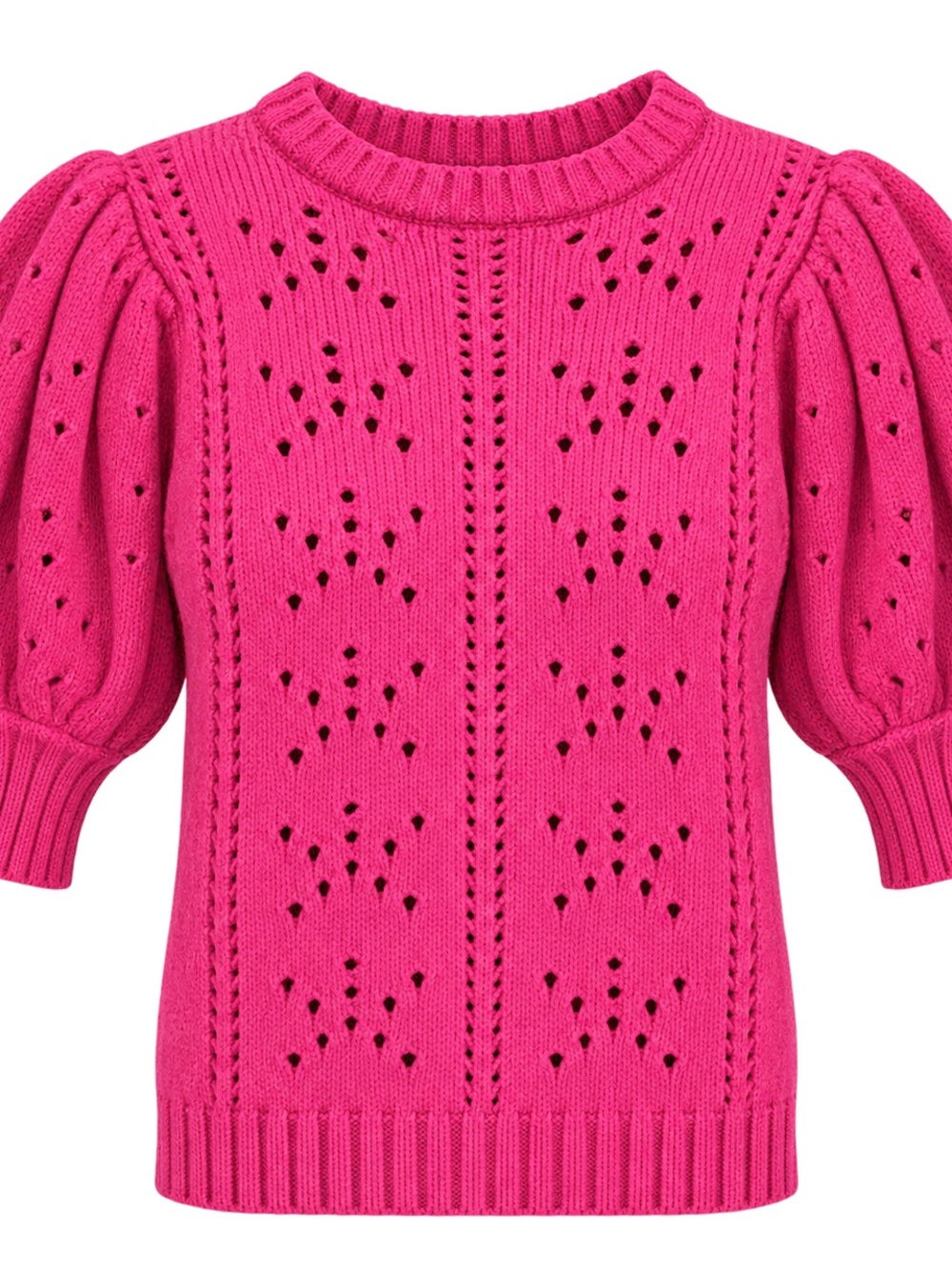 For Love & Lemons Pink Pointelle Puff Sleeve Knit Sweater Estimated Size Small - Picture 3 of 7